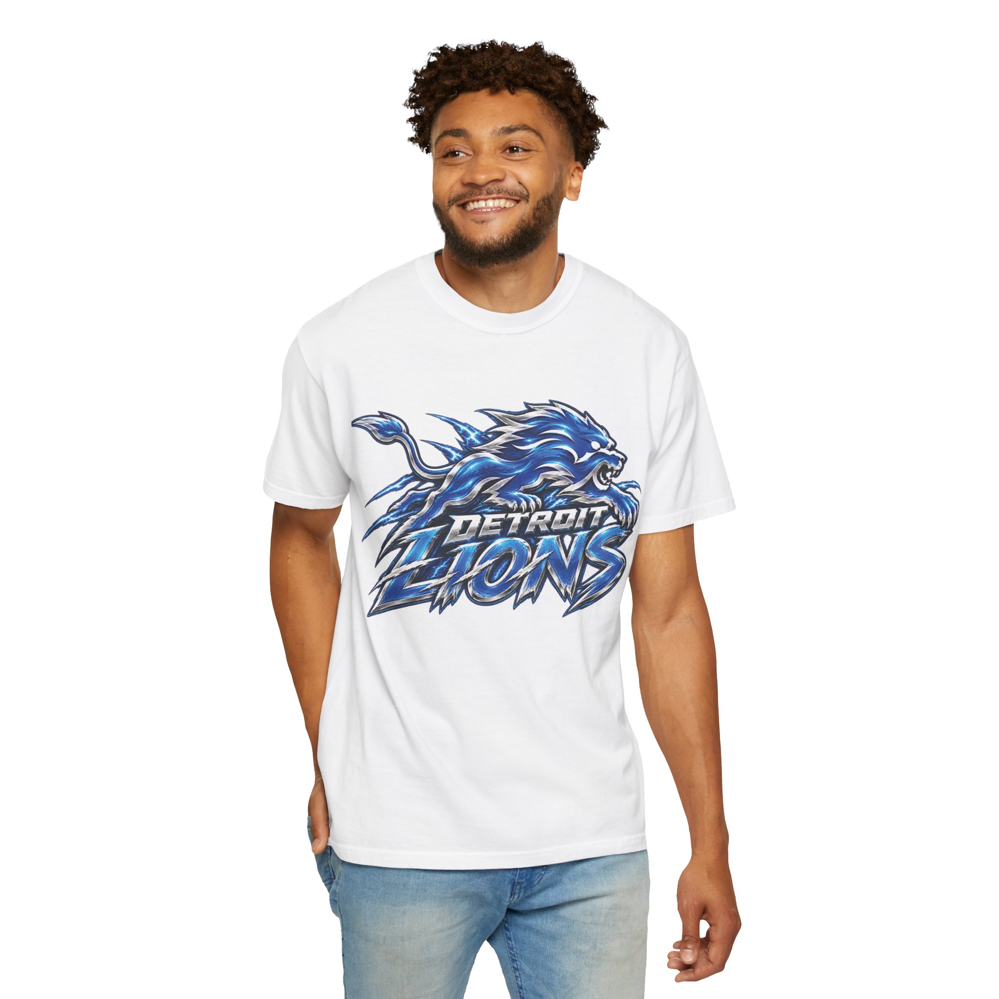 Detroit Lions Graphic T-Shirt — Fierce Blue Lion Logo Tee - Image 14